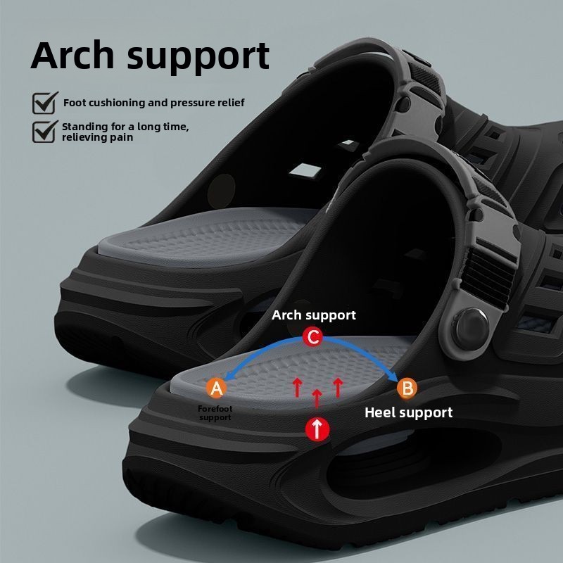 Insole Arch Support - アーチサポート滑り止めソフトソール通気性サマーホロースリッパ、耐摩耗性厚底防臭ハウスシューズ、サイズアップ