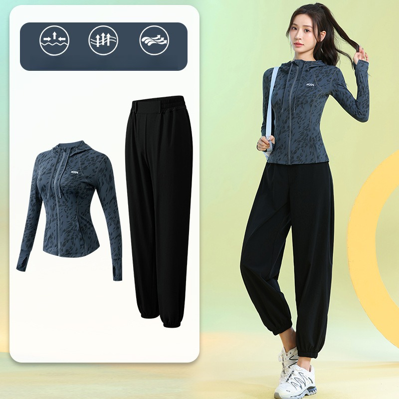 女性用ランニングスーツ長袖花柄ジップパーカージョガーパンツ速 - Running Gear Usa のレビューと価格